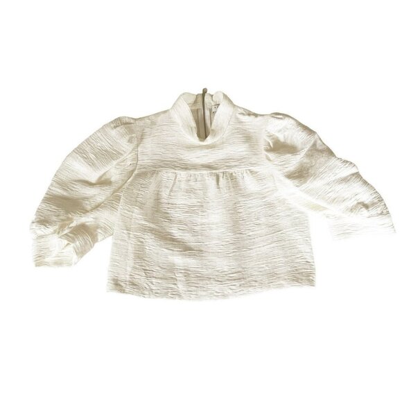 SANDRO Paris Janyce Womans Sz 3 (L) Ecru Puff Sleeve Cloqué Blouse Cropped Top - Picture 8 of 8